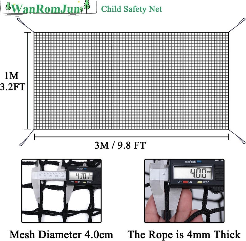 WanRomJun Climbing Cargo Net for Kids - Double Layers Heavy Duty Playground Safety Net, Outdoor Climbing Net for Treehouse Accessories, Backyard, Jungle Obstacle Training & Adventure(3.2x9.8ft),Black - Image 2